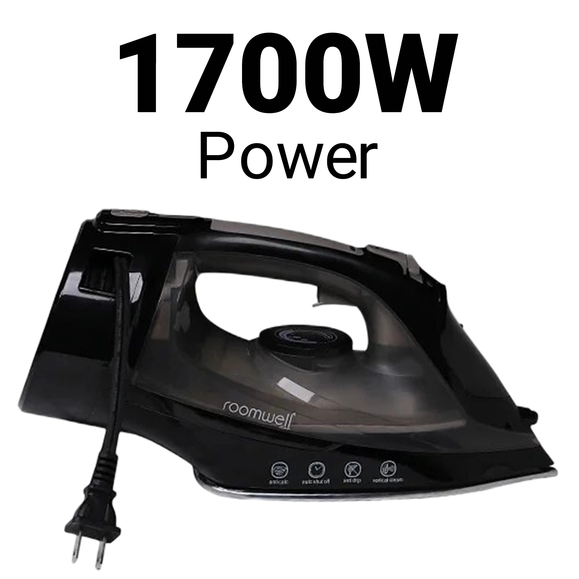 Roomwell UK Ventura Iron with Retractable Cord, 1700W, Auto-Shut-off, Anti-Calc, Anti-Drip, Self-cleaning, 1 Year Warranty