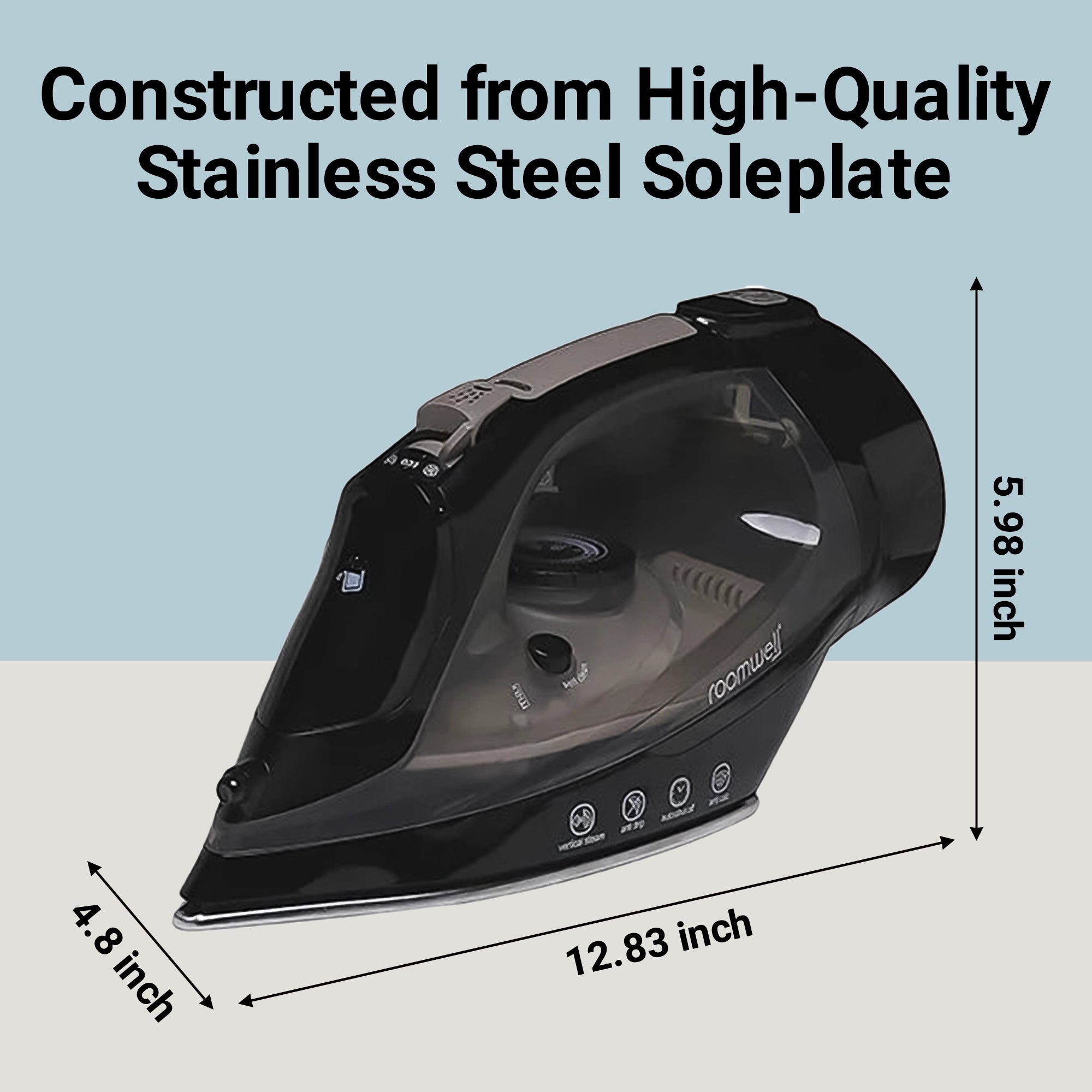Roomwell UK Ventura Iron with Retractable Cord, 1700W, Auto-Shut-off, Anti-Calc, Anti-Drip, Self-cleaning, 1 Year Warranty