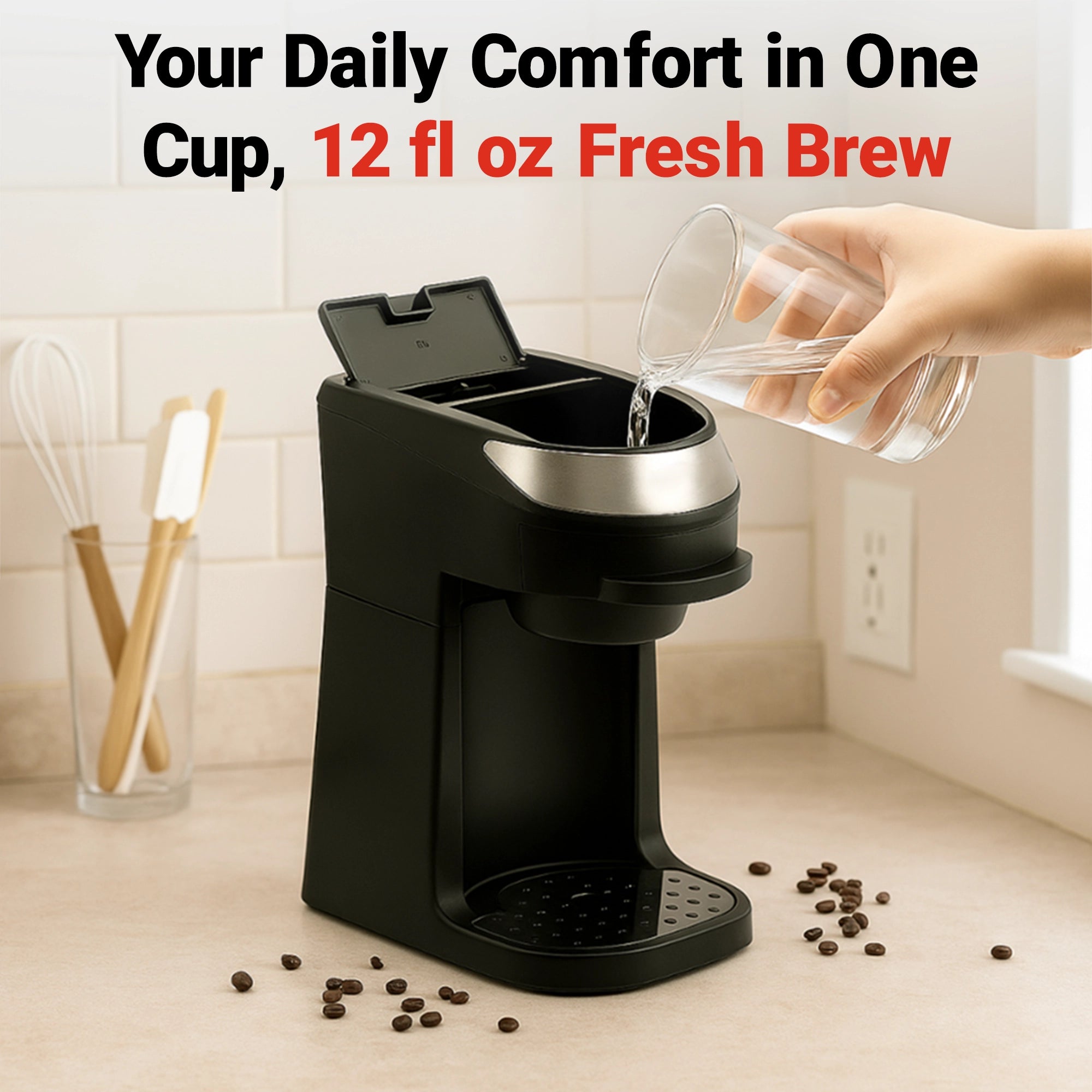 Roomwell UK Single Cup Coffee Machine, 12 oz, 700 W, 1 Year Replacement Warranty