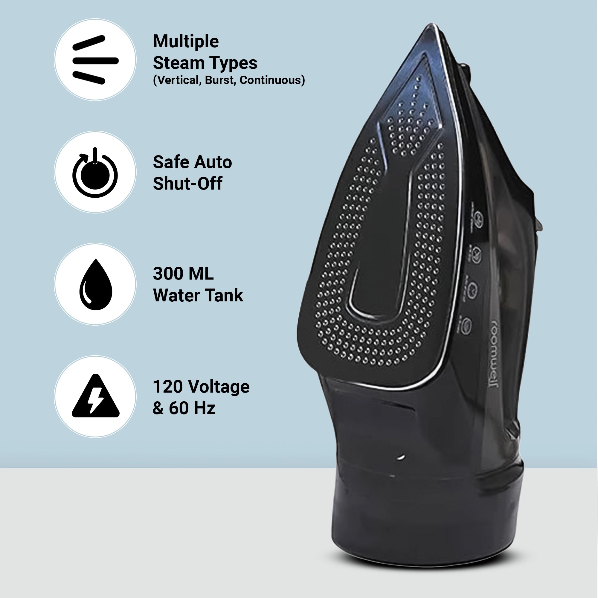 Roomwell UK Ventura Iron with Retractable Cord, 1700W, Auto-Shut-off, Anti-Calc, Anti-Drip, Self-cleaning, 1 Year Warranty