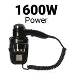 Roomwell UK Hair Dryer, 1600 Watt, Wall Mount, Black, 2 + 1-Year Extended Warranty
