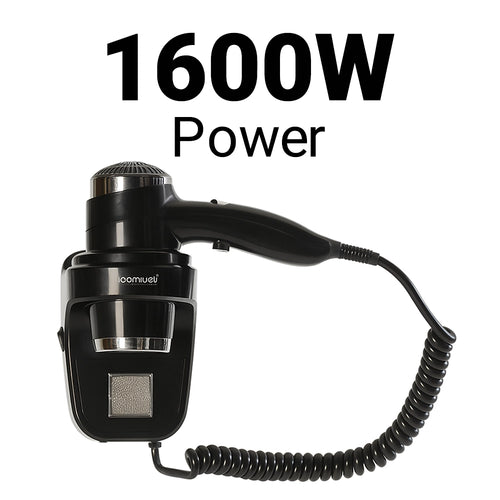 Roomwell UK Hair Dryer, 1600 Watt, Wall Mount, Black, 2 + 1-Year Extended Warranty