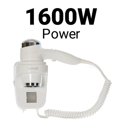 Roomwell UK Hair Dryer, 1600 Watt, Wall Mount, White, 2 + 1-Year Extended Warranty