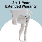 Roomwell UK Hair Dryer, 1600 Watt, Wall Mount, White, 2 + 1-Year Extended Warranty