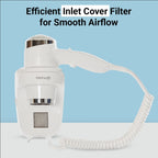Roomwell UK Hair Dryer, 1600 Watt, Wall Mount, White, 2 + 1-Year Extended Warranty