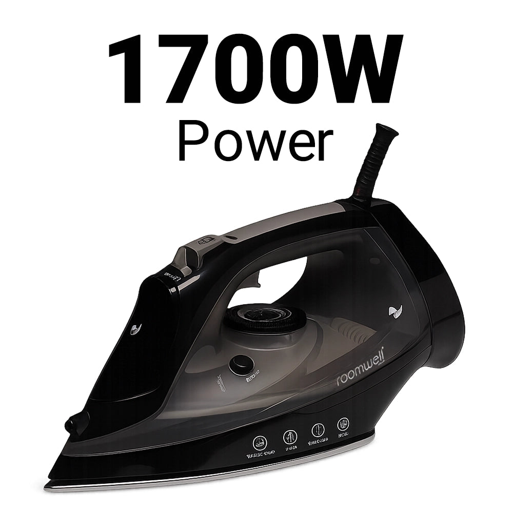 Roomwell UK Magna Iron with Non-Retractable Cord, 1700W, Auto-Shut-off, Anti-Calc, Anti-Drip, Self-cleaning, 1 Year Warranty