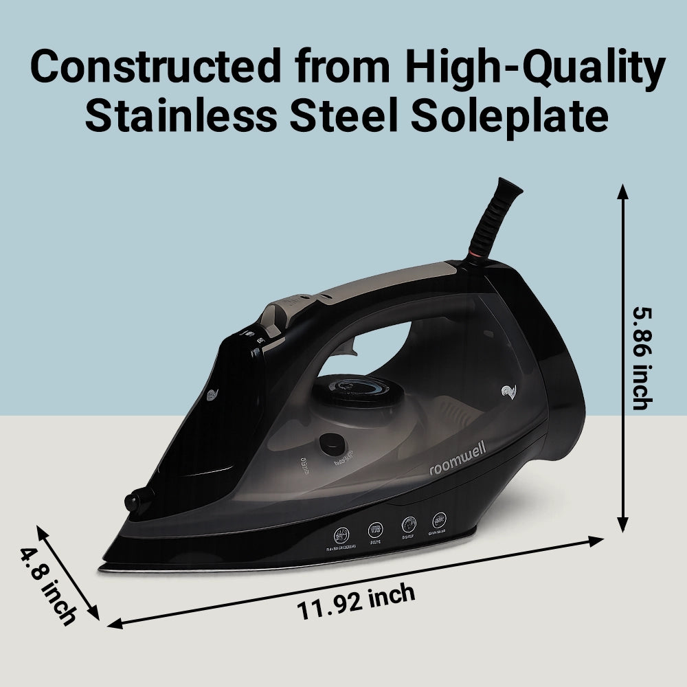 Roomwell UK Magna Iron with Non-Retractable Cord, 1700W, Auto-Shut-off, Anti-Calc, Anti-Drip, Self-cleaning, 1 Year Warranty