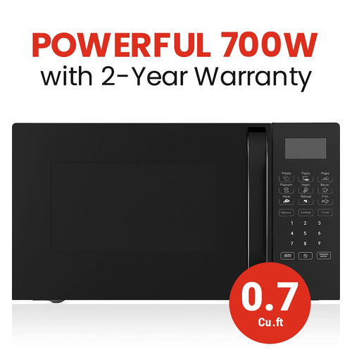 Roomwell UK Hotel Microwave, 0.7 Cuft, Black, 10 Power Levels, 6 Auto-Cooking Menus, 2 Year Replacement Warranty