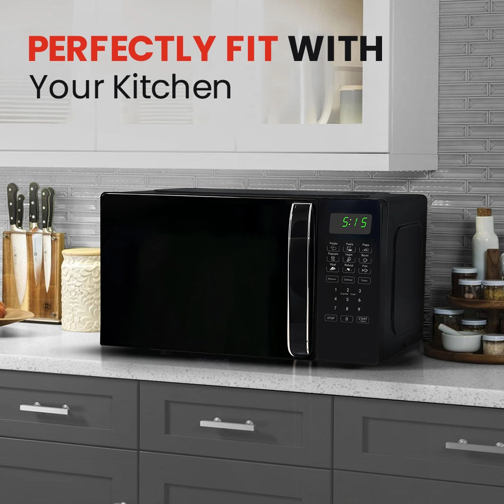 Roomwell UK Hotel Microwave, 0.7 Cuft, Black, 10 Power Levels, 6 Auto-Cooking Menus, 2 Year Replacement Warranty