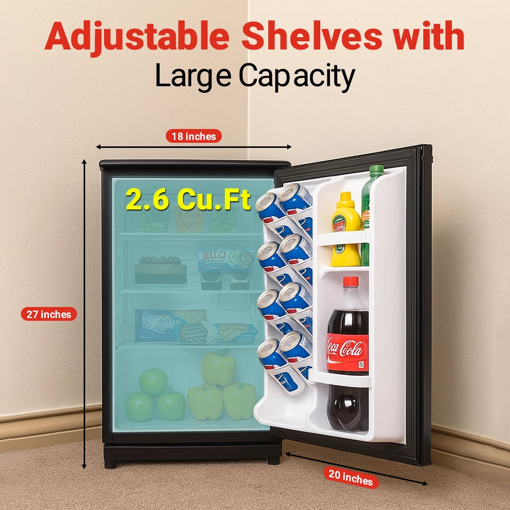Roomwell UK Hotel Mini Refrigerator Without Freezer, 2.6 Cu. Ft, 2 Year Replacement Warranty